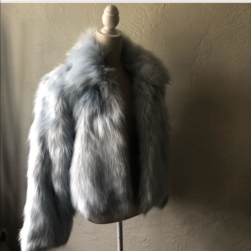 Blue faux fur coat
